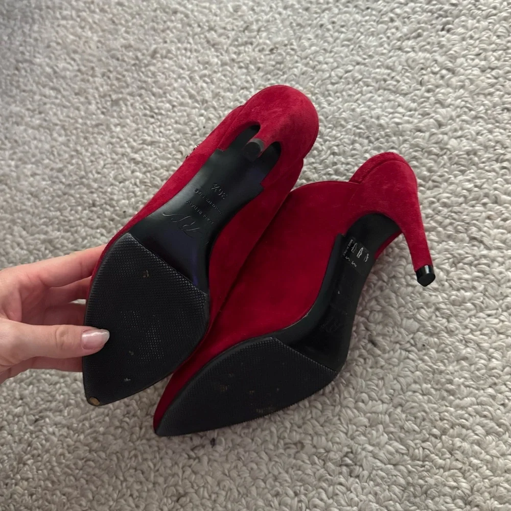 Roger Vivier Red Suede Pointed Toe Mules Size 36.5 - Picture 5 of 5